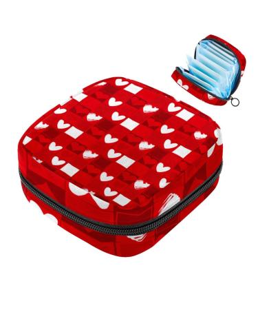 Storage bags for women's bandages red heart pattern portable menstrual pad bag panty lores tampons women's bandages storage holder for women school office multi-colored 09