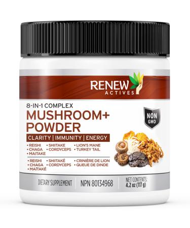 Renew ActivRenew Actives Mushroom Plus - Adaptogen & Antioxidant Blend - Supports Energy Stress Relief & Immune Health - 2.2g Scoop 120 Servings
