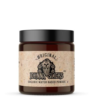 Johnny Slicks Original Water Based Hair Pomade - Strong Hold Organic Styling Pomade for Men - Promotes Healthy Hair Growth & Helps Hydrate Dry Skin - Grooming & Personal Care Products - (4 Ounce) Original - Water Based