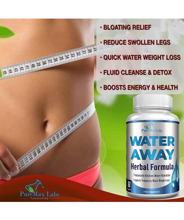 Water Away Herbal Diuretic - Natural Water Pills for Bloating Relief & Weight Loss - Dandelion & Green Tea Detox Cleanse - Urinary Health Support - Non-GMO, 60 Capsules - Buy Online on GoSupps.com