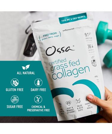Ossa Certified Grassfed Collagen Peptides Powder 400g - Ideal for Joint Gut Hair Skin Nails | Hydrolysed Bovine Collagen Protein for Keto Paleo Diet | Sugar Dairy Free - Women Men - Buy Online on GoSupps.com