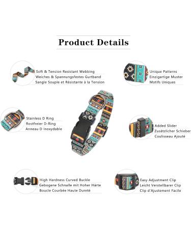 Heele Bohemian Cyan Dog Collar for Small & Medium Dogs - Adjustable Comfortable & Durable | Perfect for Puppies (34-53cm) - Buy Online on GoSupps.com