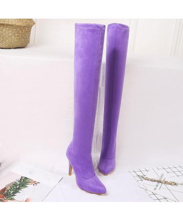 Shop Women's Winter Shoes: Comfortable Vintage Knee-High Leather & Suede Boots in Purple | Slipproof & Elegant Block Heel Overknee Styles - Buy Online on GoSupps.com