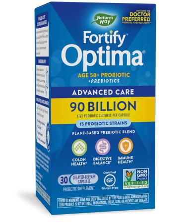 Nature’s Way Fortify Optima 50+ Daily Probiotic, 90 Billion, 15 Strains, Prebiotic, 30 Capsules