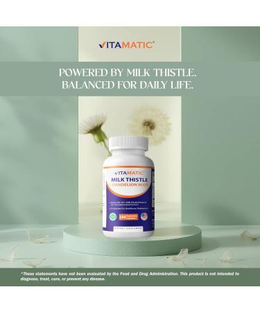 Vitamatic Milk Thistle 50:1 Extract 500mg, Dandelion Root 50:1 Extract 100mg, 180 Vegetarian Capsules, Non-GMO, Gluten Free - Buy Online on GoSupps.com