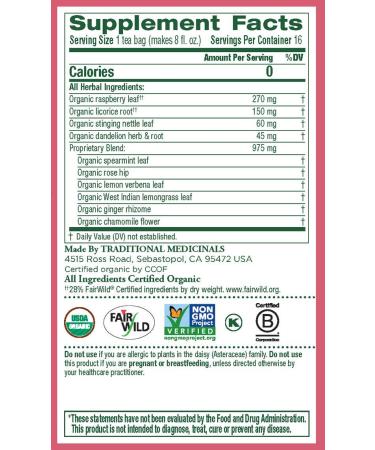 Organic Raspberry Leaf Tea for Women's Health | Caffeine-Free Herbal Tea â€“ Traditional Medicinals (16 Wrapped Bags) - Buy Online on GoSupps.com