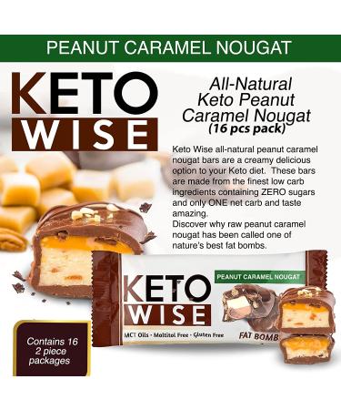 Keto Wise Fat Bombs | Chocolate with MCT Oil | Low Fat, Low Carb Snack | 7g Fat, 2g Net Carbs | Peanut Caramel Nougat | Pack of 16 - Buy Online on GoSupps.com