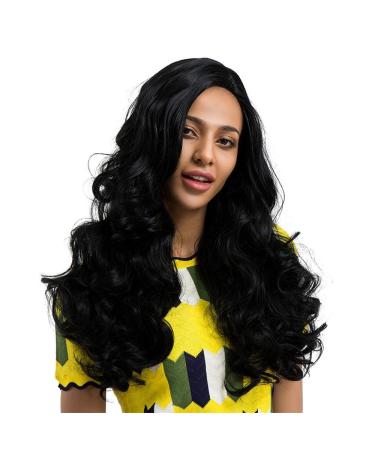 kashyk Black Glueless Lace Front Wigs for Women Natural Loose Wavy Heat Resistant Fiber Synthetic Wig with Baby Hair 62cm for women