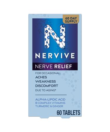 Nervive Nerve Relief, for Nerve Aches, Weakness, & Discomfort in Fingers, Hands, Toes, & Feet*, Alpha Lipoic Acid ALA, Vitamins B1, B6, & B12, Turmeric, Ginger, 60 Daily Tablets, 60-Day Supply