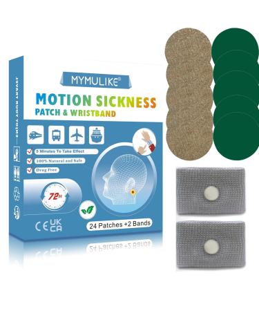 MYMULIKE 24 Count Motion Sickness Patches Anti Nausea Sea Sickness Patch with 1 Pair Motion Sickness Bracelet.Relieves Nausea Dizziness Vomiting from Seasickness 26 Count