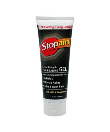 Stopain Pain Relief Gel 4oz USA Made, Max Strength Fast Acting with MSM, Glucosamine, Menthol for Arthritis, Lower Back Sciatica, Knee, Neck, HSA FSA Approved Topical Analgesic Products  4 Fluid Ounce