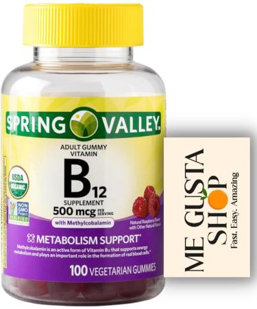 B12 500 mcg Spring Vallley Raspberry Flavor Gummy Vitamin B12 Gummies 100 ct (Pack of 1) + me Gusta Sticker - Buy Online on GoSupps.com