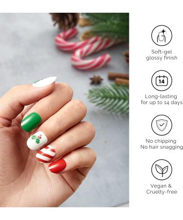 NAILOG Semi Cured Gel Nail Strips Glossy & Long Lasting Soft Gel Finish (20 Extra Long Nail Stickers) | Nail Wraps Festive Fir - Buy Online on GoSupps.com