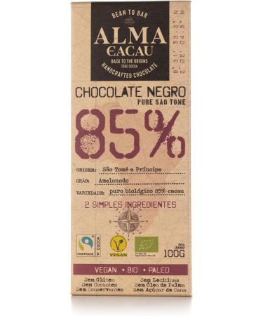 Alma do Cacau 85% Cocoa Origin Chocolate - Pack of 2 x 100g Bars - Vegan Eco-friendly and Paleo Product - Originating from Ghana - No Cane Sugar or Palm Oil - Nutrient-Rich Product