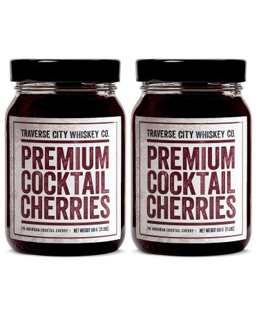 Traverse City Whiskey Co. Premium Cocktail Cherries | Cocktails & Desserts | All American, Natural, Certified Kosher, Stemless, Slow-Cooked Garnish for Old Fashioned, Ice Cream Sundaes & More (2 Pack of 21 oz)