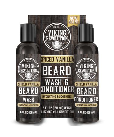 Viking Revolution Beard Wash and Beard Conditioner for Men with Argan Oil and Jojoba Oil - Beard Softener and Strengthener Beard Care Beard Shampoo and Conditioner with Beard Oil (5oz Spiced Vanilla) 5 Fl Oz (Pack of 2)