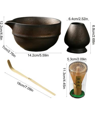 Stoneware Set de th matcha - Style japonais 4 pi ces avec bol verseur whisk cuill re et support | Fabrication traditionnelle pour les amoureux c r monie d'essuyage lisse accessoires Gris Marron. - Buy Online on GoSupps.com