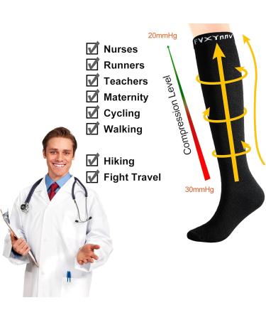 Fvxynnv Compression Stockings for Men & Women - 20-30 mmHg Support Socks for Running Sports & Travel - Black L-XL - Buy Online on GoSupps.com