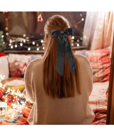 WantGor Long Tail Bow Hair Clips Hair Ribbon Bows Satin Bowknot Clip Large Hair Barrettes Cute Ponytail Holder Hair Accessories for Women Daily Party Wedding Prom (Black) - Buy Online on GoSupps.com