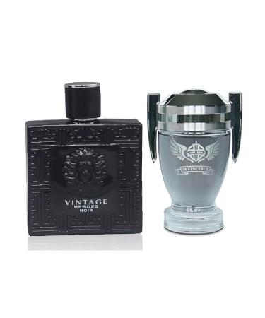 Vintage Heroes Noir&Invincible Combo Cologne for Men/Eau de Parfum Natural Spray Top Notes of Green Apple and Lemon Middle Notes of Tonka Bean Base Notes of Geranium- Natural Spray 100ML