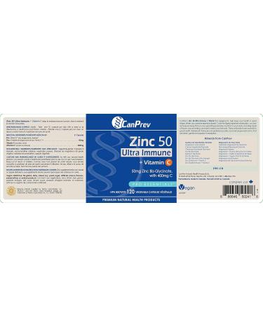CanPrev Zinc Immune + Vitamin C | 120 Capsules | 50mg of Zinc Bis-Glycinate with 400mg of Vitamin C - Buy Online on GoSupps.com