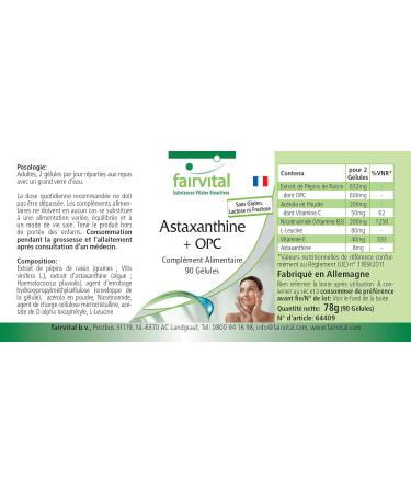 Fairvital Astaxanthin + OPC 90 capsules with OPC astaxanthin acerola with vitamin C nicotinamide vitamin B3 and vitamin E quality tested and high dosage 100 vegan Made - Buy Online on GoSupps.com
