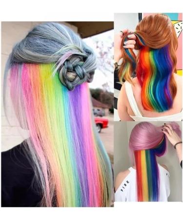 Hair Piece Synthetic Long Straight Color Hair Piece Hair Extensions Clip In Highlight Rainbow Hair Streak Synthetic Hair Strands On Clips For Women(48) - Buy Online on GoSupps.com