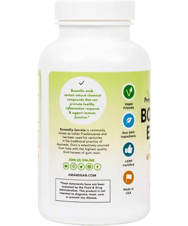 Amandean Boswellia Serrata Extract 500mg - 120 Veggie Capsules | Premium 65% Boswellic Acids with AKBA | Natural Ayurvedic Supplement for Inflammation & Joint Pain - Buy Online on GoSupps.com