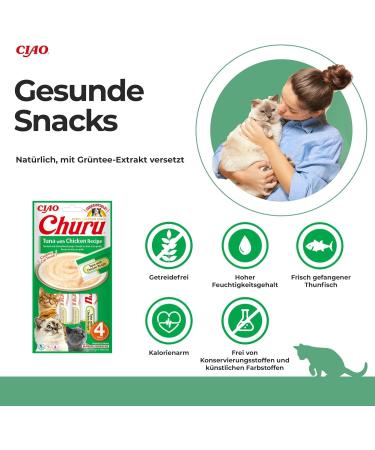 Inaba Churu Puree Cat Treats - Tuna & Chicken Handheld Licking Snacks 4x14g Pack - Delicious Cat Food for Picky Eaters - Buy Online on GoSupps.com