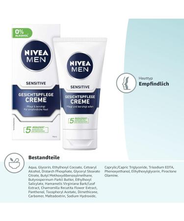 Nivea Men Sensitive Facial Care Cream 2-Pack | Moisturizer for Sensitive Skin | Soothing Chamomile Formula | 75ml Each - Buy Online on GoSupps.com