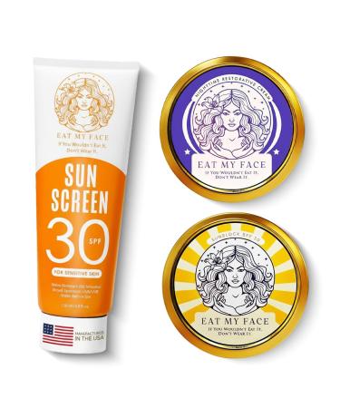 Eat My Face Grass-Fed Tallow Night Cream & Mineral Sunscreens SPF 30 Organic Face Moisturizer Reef-Safe & Non-Toxic Sun Protection Anti-Aging Skincare for Men & Women