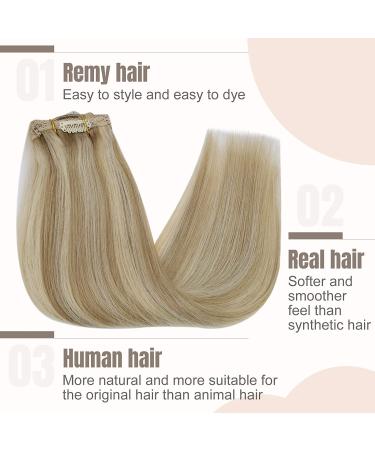 FSHINE Clip-in Extensions 120g - Real Hair 50cm #16P22 - Ash Blonde & Golden Blonde - 7pcs Full Head - Buy Online on GoSupps.com