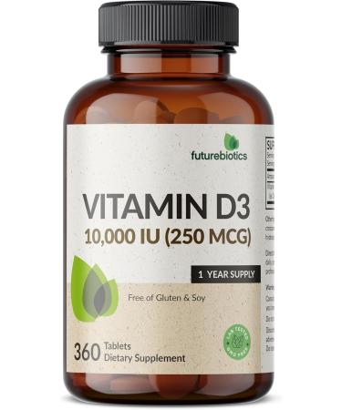 Futurebiotics Vitamin D3 10 000iu (250mcg) 360 Day Supply for Healthy Muscle Function and Immune Support Non-GMO 360 Tablets - Buy Online on GoSupps.com
