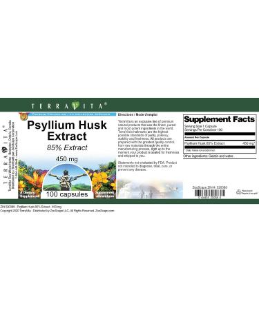 Psyllium Husk 85% Extract - 450 mg (100 Capsules ZIN: 520088) - 3 Pack - Buy Online on GoSupps.com