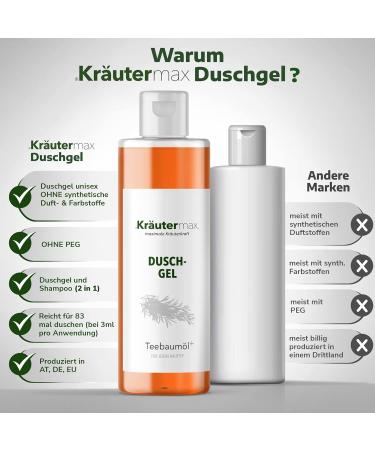  Kr utermax. Tea tree oil shower gel also suitable as a pure natural cosmetic shampoo with tea tree extract 1 x 250 ml - Buy Online on GoSupps.com