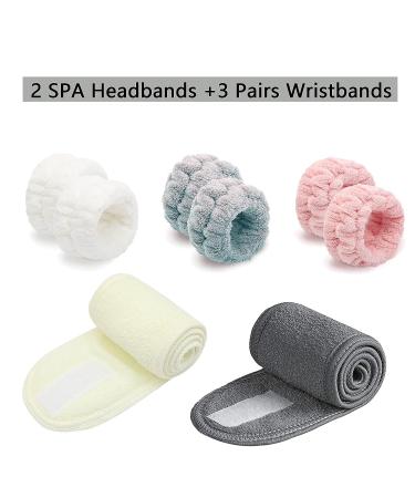 8-Piece Spa Facial Headband & Towel Set for Women - Adjustable Terry Cloth Wrap for Makeup, Skincare, and Shower - White Gray and Light Pink Colors - Buy Online on GoSupps.com