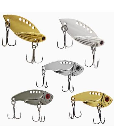Walleye Fishing Lures, Fishing Spoons Lures Blade, Metal VIB Hard Blade Bait Fishing Spoon Lures for Freshwater Saltwater Bass Walleye Trout Kingfish Snapper(Silver/Gold/Black)