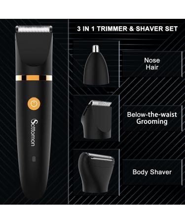 SCTTOMON 3-in-1 Waterproof Men's Body Razor & Ball Trimmer - Wireless Inguinal & Nose Hair Groomer - Buy Online on GoSupps.com