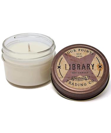Library Scented Candle - 100% Soy Aromatherapy Candle - Perfect Book Lovers Gift Ideas for Birthday Anniversary Christmas New Year House Warming and More - Four Points Trading Co. - 4oz Library 4 oz