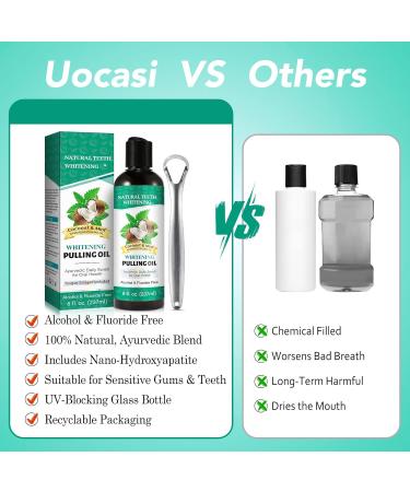 Coconut Mint Oil Pulling - 100% Natural Oral Care for Gum Health | Brightening Mouthwash with Tongue Scraper & Measuring Cups (8 FL OZ) - Buy Online on GoSupps.com