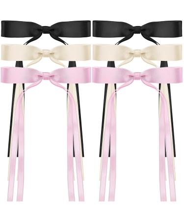 6Pcs Hair Bows for Women Satin Ribbon Hair Bows with Metal Clips Tassel Bowknot Hair Clips with Long Tail Hair Barrettes with Bow Accessories(Black Pink Beige) - Buy Online on GoSupps.com