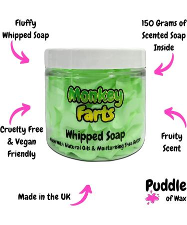 Monkey Farts Whipped Soap Body Wash - 150g - Natural Oils and Butters - Fruity Scent - Vegan Friendly - Puddle of Wax - Made in the UK - Buy Online on GoSupps.com