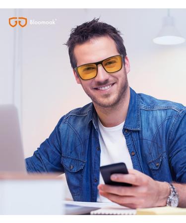 Bloomoak-99% Blue Light Blocking Glasses-Gaming Glasses-Anti Glare - Anti Fatigue-TR90 Material-Suitable for Screens Games TVs Mobile Phones Light Amber Honey - 75% - Matte Black - Buy Online on GoSupps.com