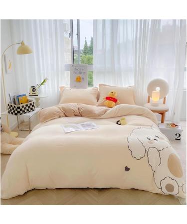 Cute Cartoon Bear Panda Applique Embroidery Velvet Fleece Bedding Set Singl Double Queen King Duvet Cover Bed Sheet Pillowcases Bedding Set (C 4pcs) - Buy Online on GoSupps.com