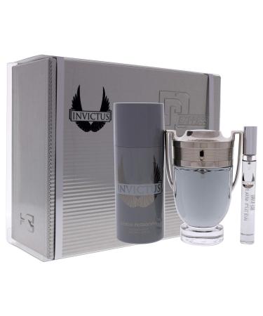 Paco Rabanne Invictus for Men - 3 Pc Gift Set 3.4oz EDT Spray 0.34oz EDT Spray 5.1oz Deodrant Spray