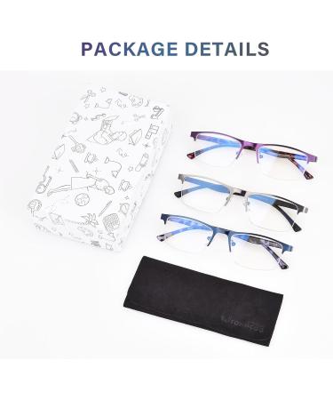 FONHCOO Halbrand Reading Glasses for Men & Women - Stylish Visual Aid with Blue Light Filter | Seniors' Semi-Glasses in Purple Blue & Gray - 4.0x Magnification - Buy Online on GoSupps.com
