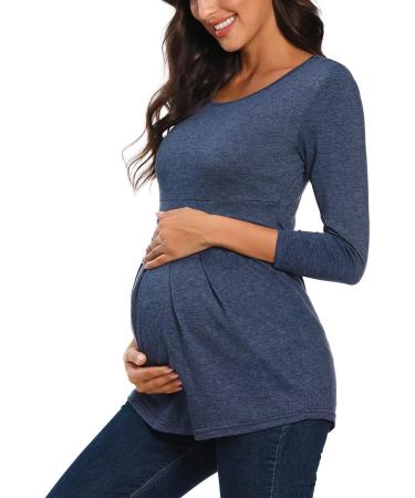 Love2Mi Maternity Short Sleeve Tunic Top - Navy, Size L | Pregnancy T-Shirt for Summer - Buy Online on GoSupps.com