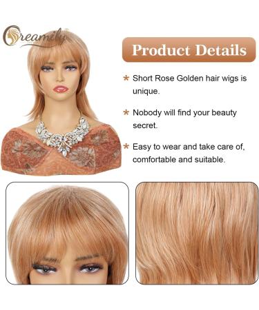 Rose Golden Blonde Pixie Cut Wig for Women - Shaggy Layered Mullet Rocker Style - Buy Online on GoSupps.com