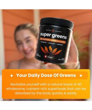 NutraChamps Super Greens Powder Premium Superfood | 20+ Organic Green Veggie Whole Foods | Wheat Grass Spirulina Chlorella | Antioxidant Digestive Enzyme & Probiotic Blends (9.0 OZ Mango) Mango 9 Ounce (Pack of 1) - Buy Online on GoSupps.com
