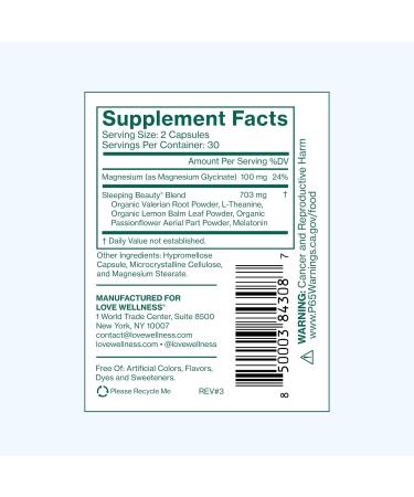 Love Wellness Sleeping Beauty | Sleep Support with Melatonin Magnesium & L-Theanine | Promotes Restful Sleep Relaxation & Calmness | Organic Valerian Root Powder & Lemon Balm | 60 Count Sleeping Beauty Pills - Buy Online on GoSupps.com